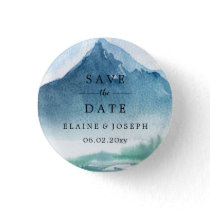 Rustic Watercolor Mountains Lake Save The Date Button