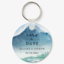 Rustic Watercolor Mountains Lake Save The Date Keychain