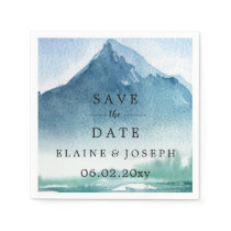 Rustic Watercolor Mountains Lake Save The Date Napkins
