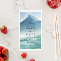 Rustic Watercolor Mountains Lake Save The Date Paper Guest Towels