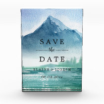 Rustic Watercolor Mountains Lake Save The Date Photo Block
