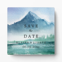 Rustic Watercolor Mountains Lake Save The Date Plaque