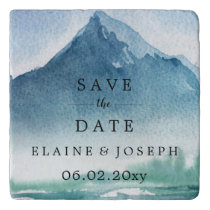 Rustic Watercolor Mountains Lake Save The Date Trivet
