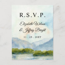 Rustic Watercolor Mountains  Lake Winter RSVP  Invitation Postcard