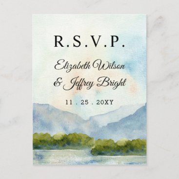 Rustic Watercolor Mountains  Lake Winter RSVP  Invitation Postcard