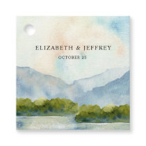 Rustic Watercolor Mountains Lake Winter Wedding Favor Tags