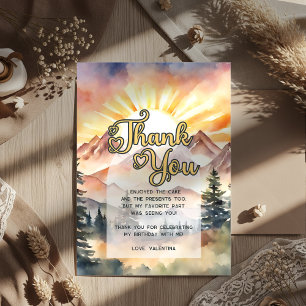 Rustic Watercolor Mountains Nature Sunrise Script Thank You Card