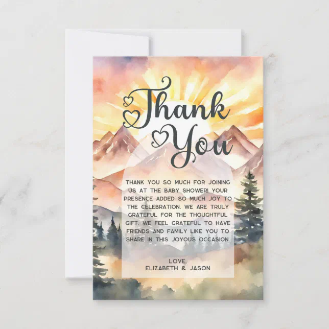 Rustic Watercolor Mountains Nature Sunrise Script Thank You Card | Zazzle