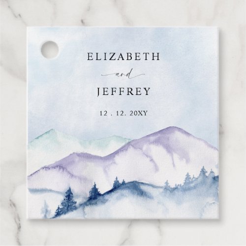 Rustic Watercolor Mountains Outdoor Pine Wedding   Favor Tags