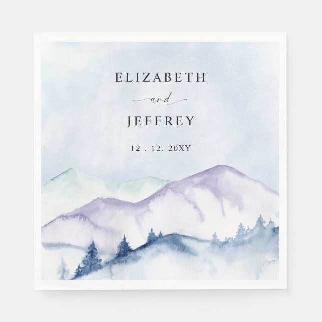 Rustic Watercolor Mountains Outdoor Pine Wedding   Napkins (Front)