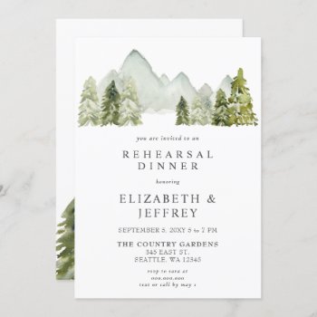 Rustic Watercolor Mountains Pine Rehearsal Dinner Invitation by Invitationboutique at Zazzle