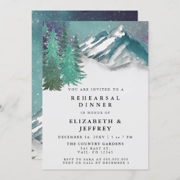 Rustic Watercolor Mountains Pine Rehearsal Dinner  Invitation