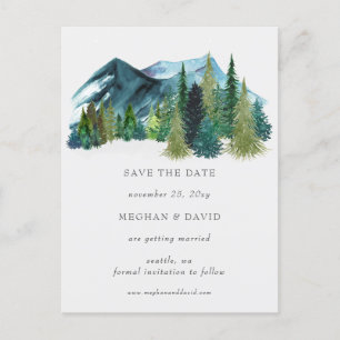 Rustic Watercolor Mountains Pine Save The Date Announcement Postcard