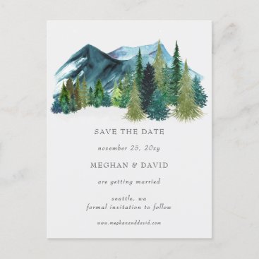 Rustic Watercolor Mountains Pine Save The Date    Announcement Postcard