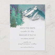 Rustic Watercolor Mountains Pine Save The Date   Announcement Postcard
