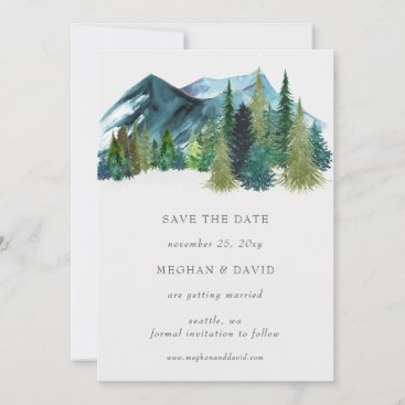 Rustic Watercolor Mountains Pine Save The Date Invitation