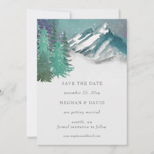 Rustic Watercolor Mountains Pine Save The Date Invitation