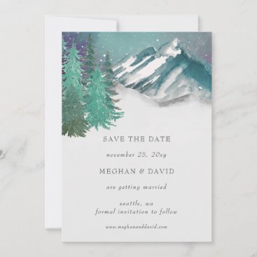 Rustic Watercolor Mountains Pine Save The Date    Invitation
