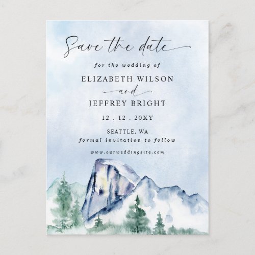 Rustic Watercolor Mountains Pine Save the Date Postcard