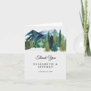 Rustic Watercolor Mountains Pine Thank You Card