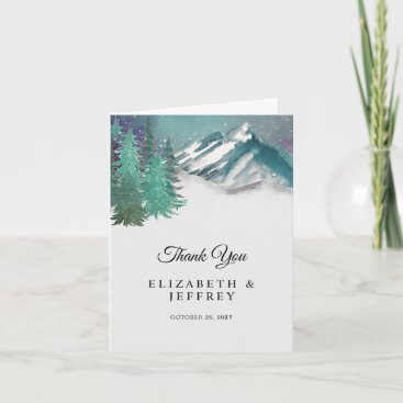 Rustic Watercolor Mountains Pine Thank You Card