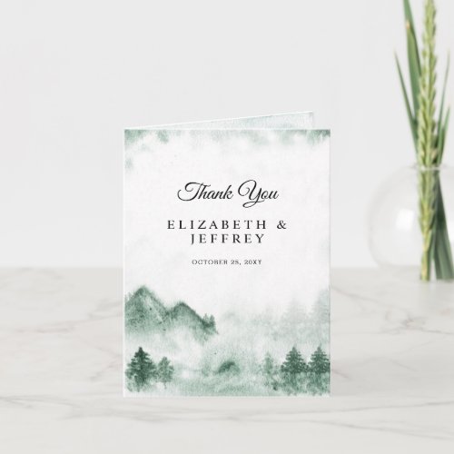 Rustic Watercolor Mountains Pine Thank You Card