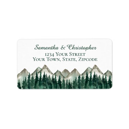 Rustic Watercolor Mountains  Pine Wedding Address Label