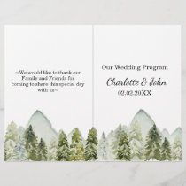 Rustic Watercolor Mountains Pine Wedding program
