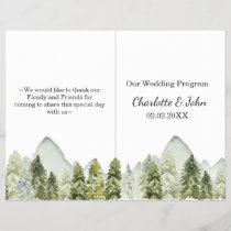 Rustic Watercolor Mountains Pine Wedding program