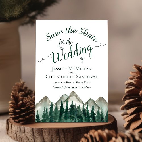Rustic Watercolor Mountains  Pine Wedding Save The Date