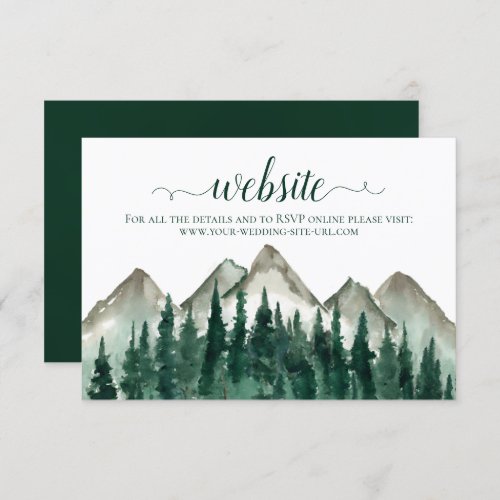 Rustic Watercolor Mountains  Pine Wedding Website Enclosure Card