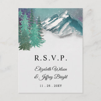 Rustic Watercolor Mountains Pine Winter RSVP Invitation Postcard