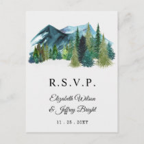 Rustic Watercolor Mountains Pine Winter RSVP   Invitation Postcard