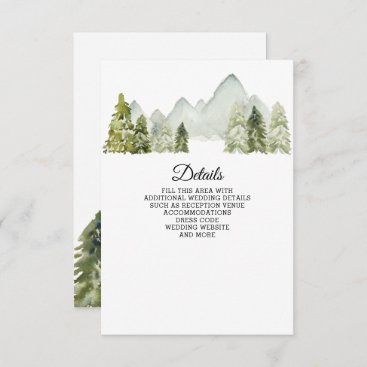 Rustic Watercolor Mountains Pine Winter Wedding Enclosure Card