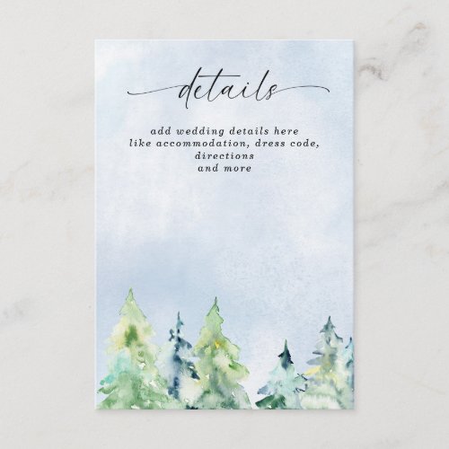 Rustic Watercolor Mountains Pine Winter Wedding   Enclosure Card