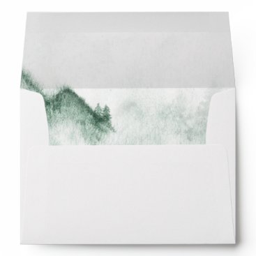 Rustic Watercolor Mountains Pine Winter Wedding  Envelope