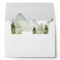 Rustic Watercolor Mountains Pine Winter Wedding Envelope