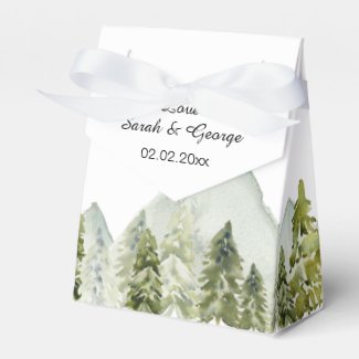Rustic Watercolor Mountains Pine Winter Wedding Favor Box