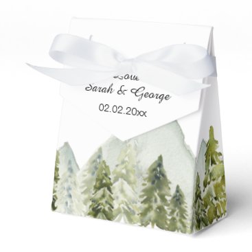 Rustic Watercolor Mountains Pine Winter Wedding Favor Boxes