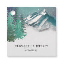 Rustic Watercolor Mountains Pine Winter Wedding Favor Tags