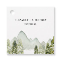 Rustic Watercolor Mountains Pine Winter Wedding Favor Tags