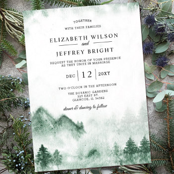 Rustic Watercolor Mountains Pine Winter Wedding  Invitation by blessedwedding at Zazzle