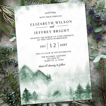 Rustic Watercolor Mountains Pine Winter Wedding  Invitation
