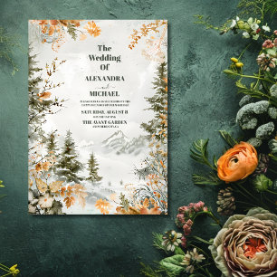 Rustic Watercolor Mountains Pine Winter Wedding Invitation
