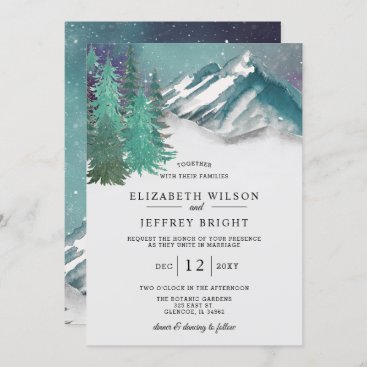 Rustic Watercolor Mountains Pine Winter Wedding Invitation