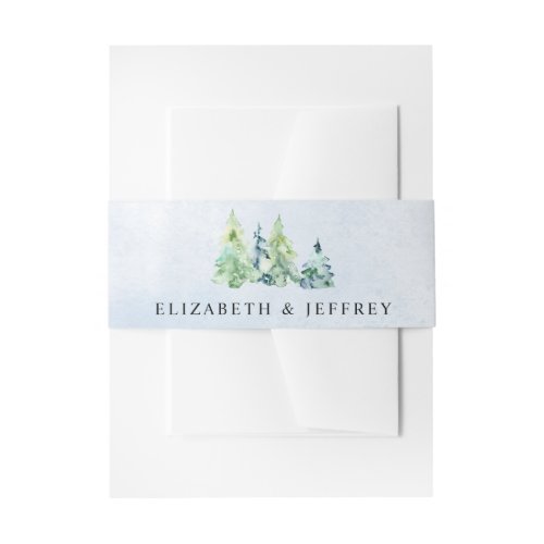 Rustic Watercolor Mountains Pine Winter Wedding   Invitation Belly Band