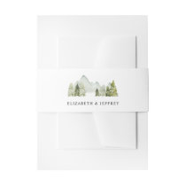 Rustic Watercolor Mountains Pine Winter Wedding Invitation Belly Band