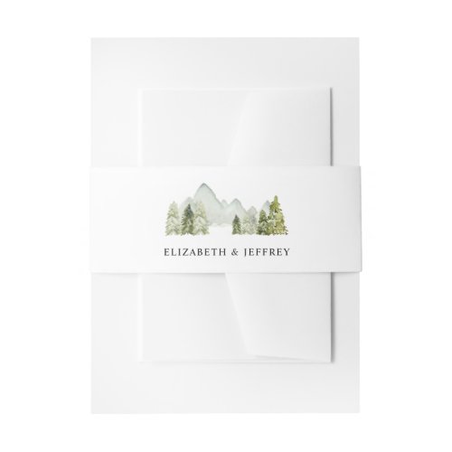 Rustic Watercolor Mountains Pine Winter Wedding Invitation Belly Band