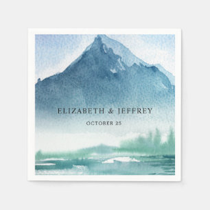 Rustic Watercolor Mountains Pine Winter Wedding Na Napkins