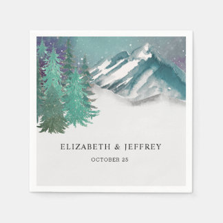 Rustic Watercolor Mountains Pine Winter Wedding   Napkins